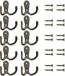 Namvo 10 Pcs Double Coat Hook Vintage Metal Hook Bronze Hat Clothes Towel Hook Antique Twin Robe Hook Dual Hooks Hanger Wall Mounted Door Hanging Hooks for Kitchen Bathroom Bedroom with Screws