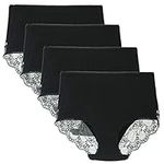 LIQQY Women's 3 or 4 Pack Comfort Cotton Lace Coverage Full Rise Briefs Knickers Underwear (Black/4Pk, X-Large)