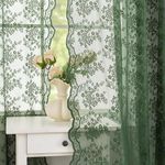 YJ YANJUN Dark Green Bedroom Curtains 45 inches Long -Vintage Floral Lace Kitchen Curtains Light Filtering Boho Short Sheer Curtains for Bathroom Set of 2, 52 x 45 Inch Olive Green