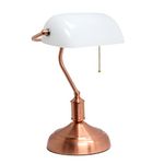 Simple Designs LT3216-RGD Executive Banker's Glass Shade, Desk Lamp, Rose Gold/White
