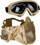 Aoutacc Airsoft Mesh Mask, Half Face Mesh Masks with Ear Protection and Tactical Goggles Set for CS/Hunting/Paintball/Shooting, DD