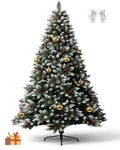 Christmas Trees 6FT/1.8M, 800 Branch Tips Bushy Xmas Tree, Easy to Install Fake Christmas Trees 6 FT, Artificial Christmas Tree 6 Foot, with Metal Stand, Gloves, Red Berries, Pine Cones, Gold Balls