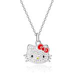 SALLY ROSE Sanrio Hello Kitty Womens Pendant Necklace 18" - Silver-Plated Necklace with Hello Kitty Pendant Officially Licensed, Brass, Crystal