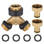 Zocipro Brass Hose Connector 2 Way, Garden Hose Splitter 3/4 inch Hose Pipe Connector with 2 Threaded Faucet Adapter, Outside Tap Splitter for Outdoor, Garden, Courtyard, Lawn, Kitchen