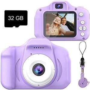 Upgrade Kids Selfie Camera, Christmas Birthday Gifts for Girls Age 3-9, HD Digital Video Cameras for Toddler, Portable Toy for 3 4 5 6 7 8 Year Old Girl with 32GB SD Card (Purple)