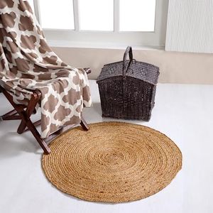 Dhaka Small Round Braided Rug Hand Woven with Natural Indian Jute 60 cm