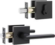 Ohuhu Door Handles Deadbolt Lock Set Black Exterior Entry Door Knob Modern Matte Front Locksets Lever Entry with Key Single Cylinder Privacy for Entrance Contemporary Square Heavy Duty in Zinc Alloy