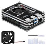 GeeekPi Acrylic Case for Raspberry Pi 4 Model B, Raspberry Pi 4B Case with Fan and 4pcs Heatsinks for Raspberry Pi 4 Model B (Only for Pi 4) (Black and Clear)