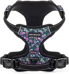 Lucky Love Dog No Pull Dog Harness, Adjustable and Easy to Walk, Black & Purple Floral Pattern Dog Harness for Small Medium Large Dogs - (Medium, Primrose Harness)