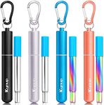 Kynup Reusable Straws, 4Pack Collapsible Portable Metal Straw Reusable Foldable Stainless Steel Drinking Travel Telescopic Straw with Case, Clean Brush, Keychain Gifts (Blue-Black- Rose Gold-Silver)