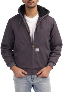 TUAOVA Men's Loose Fit Quilted Flannel Lined Workwear Waterproof Active Jacket Hooded Work Coat(Dark Grey,L)