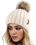 FURTALK Womens Winter Knitted Beanie Hat with Faux Fur Pom Warm Knit Skull Cap Beanie for Women Beige