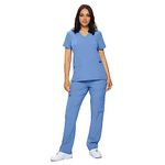 Monarch Uniforms Scrub Sets in Regular and Petite Stretchy Scrubs for Women Set of Scrub Top and Scrub pants, Ceil Blue, Large