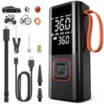 Yovikin Tyre Inflator Portable Air Compressor, 150PSI Car Tyre Pump 7500mAh 5 Modes Auto Shut-Off Autopump w/ 5 Nozzles Flashlight Cordless Inflators Car Accessories for Car, Bike, Ball, Motorcycle