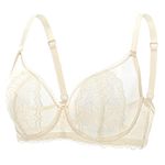 DOBREVA Women's Lace Sexy Bra See Through Sheer Unlined Plus Size Full Coverage Underwire Bras Parchment 36C