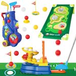 Kids Golf Clubs Set for 3 4 5 6 7 8 Years Old, 2 in 1 Toddler Golf Clubs Toy with Golf Board, Putting Mat, Ball Launcher, 20 Balls, Golf Cart - Indoor Outdoor Mini Golf Set Sport Toys for Boys & Girls