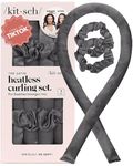 Kitsch Satin Heatless Curling Set - Overnight Hair Curlers to Sleep in, Heatless Curls, Heatless Hair Curler Overnight Curls, Heatless Curling Rod Headband, No Heat Soft Curlers to Sleep in - Charcoal