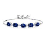 Gem Stone King 8.26 Cttw 925 Sterling Silver Blue Created Sapphire and White Lab Grown Diamond Tennis Bracelet For Women | Bollo Bracelet | Fully Adjustable Up to 9 Inch | Easy-On Easy-Off, 9 inch,