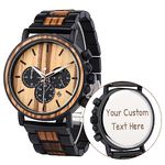 LMWOOD Personalized Watch for Men Engraved Wood Watch Analog Chronograph Wooden Wrist Watch Birthday Watch for Husband Dad Luminous Hands