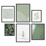 HAUS AND HUES Green Posters Gallery Wall Art Set of 6 - Nature Posters, Green Posters for Room Aesthetic, Posters Nature, Nature Art, Botanical Prints, Plant Pictures, Beach Posters (Unframed)