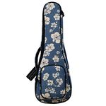 MUSIC FIRST Original Design 0.5" Thick Padded Hawaii Style “Blue and White Plumeria” Canvas Ukulele Case, Ukulele Bag, Ukulele Cover,(Fit for 26~27 inch Tenor Ukulele)