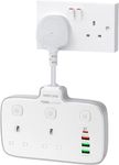 Nestling Plug Extension with 4 USB Ports, 2 Way Multi Power Socket, 6-in-1 2500W Wall Adaptor with 20W D Fast Charger for Home, Office, Kitchen, and Travel