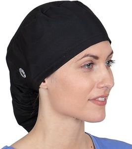 Scrub Caps Women Ponytail - Surgical Caps for Women Long Hair - Nurse Cap - Scrub Hats for Nurses - Bouffant Scrub Cap, Black (Ponytail), One Size