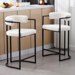 Wahson Modern Bar Stools Set of 2 Faux Fur Upholstered Breakfast Bar Chairs with Metal Base Footrest, Kitchen Counter Chairs for Home Bar/Pub, White