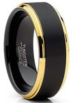 Metal Masters Co. Mens Tungsten Ring Wedding Band Beveled Edges Comfort-fit Black Goldtone 8MM 10