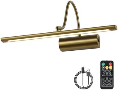 JOOSENLUX Battery Operated Picture Lights Gold Wall Lights Wireless Flexible Neck with Remote Rechargeable Wall Lights for Pictures 16" Dimmable Display Art Light with Timer 3000K Brass