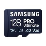 Samsung PRO Ultimate microSD memory card, 128 GB, UHS-I U3, 200 MB/s read, 130 MB/s write, Includes USB card reader, For smartphone, drone or action cam