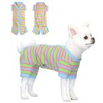 TONY HOBY Dog Pajamas, 4 Legged Dog Pajamas with Blue Stripe, Female Dog Jumpsuit Pajamas for Small Medium Size Dog (Green&Blue, Girl, S)