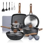 Leetaltree Nonstick Cookware Sets - 16 Pieces Pots and Pans with Utensils and Steamer, Nonstick Cast Aluminum Kitchen Cookware with Bakelite Handles, Non Toxic, PFOS/PFOA Free (Black)
