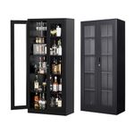 Yizosh Display Cabinet with Glass Doors,Metal Storage Cabinet with Lock& 4 Adjustable Shelves,Curio Cabinet,Bookcase Bookshelf with Doors,for Home, Office, Clinic, Pantry,Black