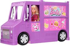 Barbie Fresh 'n' Fun Food Truck Opens to Cooking Areas with 30+ Realistic Play Pieces: Menu Board, Pots, Utensils, Serving Trays, Plates, French Fries Fryer, Blender, Food Items, Condiments & Customer Chair; For Ages 3 Years Old & Up