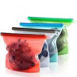 Divstylz Reusable Silicone Food Storage Bag Containers, Airtight Seal Leakproof Freezer Bags for Snack, Sous Vide, Liquids, Fresh Lunch Preservation, Microwave & Dishwasher Safe - Set of 4 (1L)