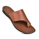 Aerosoft Orthotic Comfortable Split-Toe Flat Slide Casual Summer Vacation Essentials Arch Support Flip Flop Sandals for Women, Daffodil Soft Brown, 10