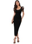 Sheetal Associates Women's Half Sleeve Sweetheart Neck Bodycon Casual Maxi Dress (Large, Black)