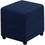 RHYII Ottoman Covers Slipcover Square Jacquard Fabric Footstool Protector Covers Storage Stool Ottoman Covers Stretch with Elastic Bottom Small Navy