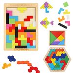 EACHHAHA 3 in 1 Wooden Intelligence Puzzles Set,Tangram puzzles,Bright colors, Improve color recognition and logic abilities,Building Blocks Game,Puzzles for Kids