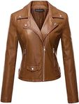 Tanming Women's Faux Leather Moto Biker Short Coat Jacket (LightBrown-XXL)