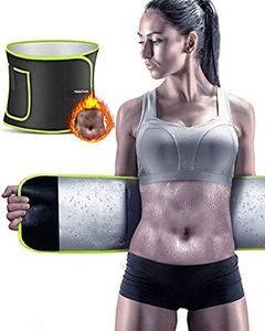 TESETON Sweet Sweat Waist Trainer for Women, Waist Trimmer for Men, Sweat Belt for Men Women, Sweat Wraps Belly Fat, Sauna Stomach Sweat Band Sport for Fitness Green L