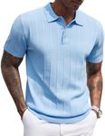 COOFANDY Mens Golf Shirts Short Sleeve Classic Fit Knit Polo Shirts Banded Bottom Ribbed Polo Shirts Casual Textured Polos Shirt Fashion T-Shirts Light Blue