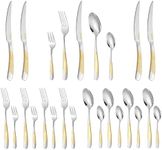 CTCCORC 20-Piece Silverware Set, Luxury Gold Silverware Kitchen Flatware Sets Service for 4, Premium Cutlery Utensil Set with Dinner Knife Spoon Fork Set, Durable Stainless Steel Tableware Sets