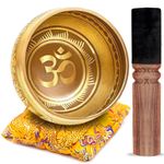 HIMALAYAN BAZAAR Tibetan Singing Bowl Set Bronze - Master Healing Grade - Pure Tone With Tibetan Thangka Art (Gold & Yellow)