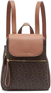 Calvin Klein Elaine Signature Key Item Flap Backpack, Brown/Khaki/Luggage Saffiano, One Size