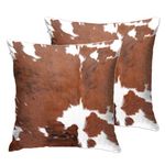 Entua Farmhouse Cowhide Decorative Throw Pillow Covers Farm Animal Fur Brown White Cow Skin Print Western Home Decor Cushion Cover for Sofa Bedroom 18x18 Inch Velvet