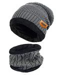 Handcuffs Wool Blend Winter Beanie Hat And Scarf Set For Men & Women (Grey) Free Size