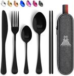 Taplord Portable Travel Silverware Set With Case, Includes 5 Pcs of Travel Utensils With Case, Stainless Steel Flatware Set For Camping, Easy to Travel, Lightweight (Black)