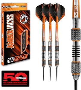 RED DRAGON Amberjack 5 Tungsten Steeltip Darts Set - 24g with Flights and Stems